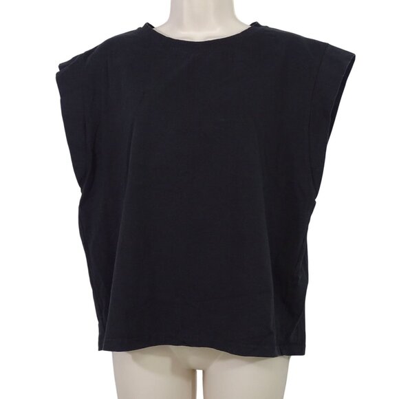 Black Sleeveless Crew Neck Jersey Knit Top T-Shirt Women Size L Casual - Picture 1 of 7